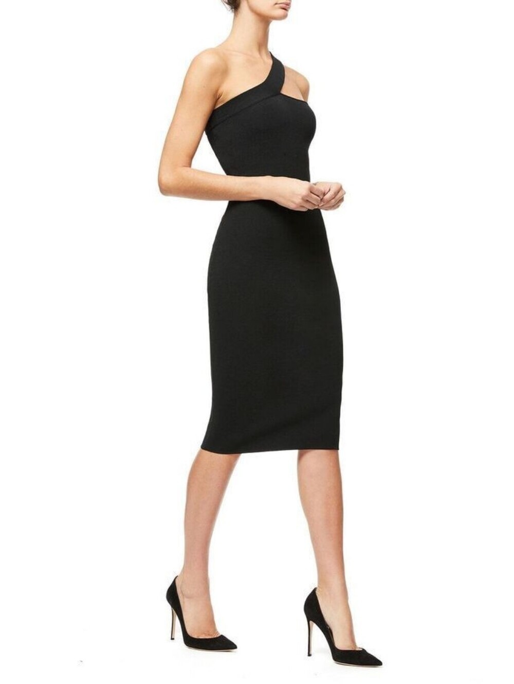 Good American Asymmetric Rib Cocktail Dress Black Women Size 1 Small NEW Bodycon